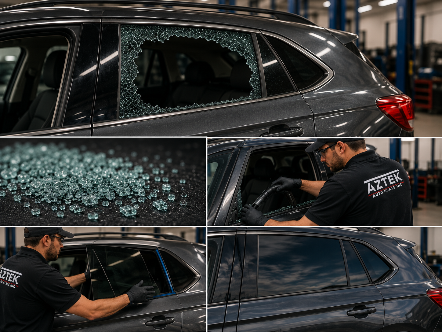 Car window repair process in auto shop